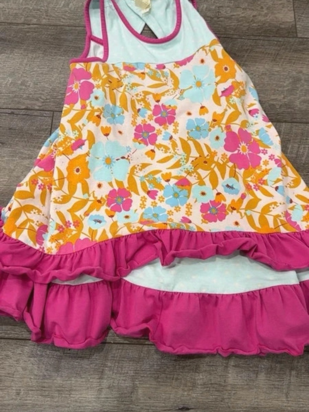 Matilda Jane Pink, Aqua & Mustard Floral Ruffle Tank Dress